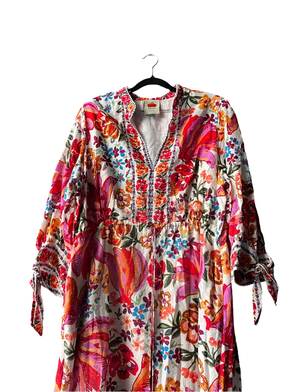FARM Rio White Maxi Dress with Pink, Orange & Red Floral Motif - Picture 5 of 9